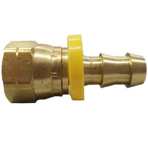 3/8" HOSE ID TO 3/8" 45° FEMALE SAE FLARE BRASS SWIVEL CRIMPED CONNECTOR 